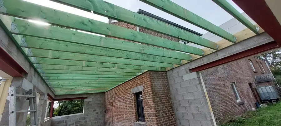 Charpente verte posée sur l'annexe